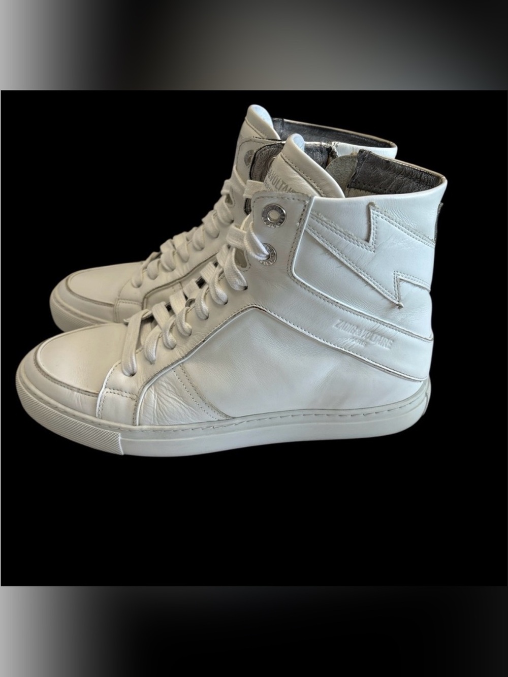 Zadig & Voltaire High Flash white Leather Sneakers SZ FR40/ US 9,MADE IN ITALY - Picture 1 of 13
